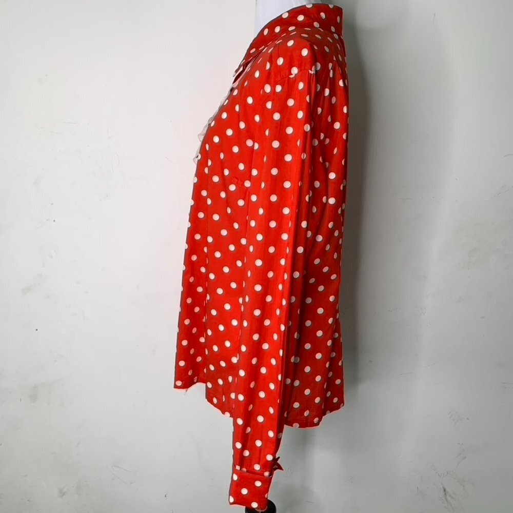 Christian Lacroix Women's Red White Polka Dot Long Sleeve Button Down Shirt 44 - Picture 7 of 15